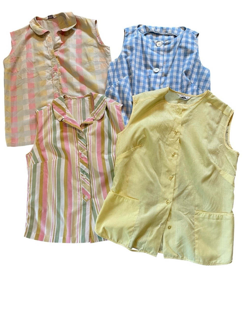 4 Vintage 60’s-70’s Sleeveless Button-Up Blouses Size Medium